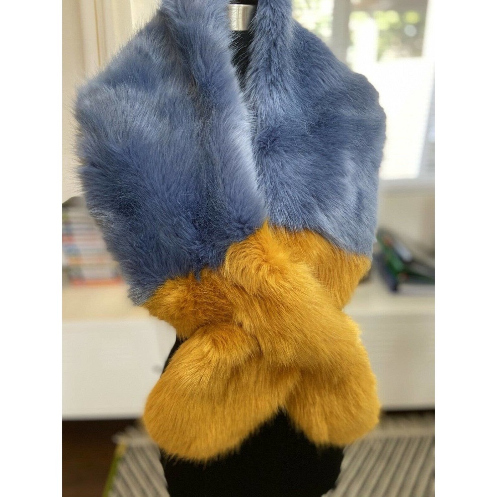 ZARA NEW AW17 FAUX FUR Yellow And BLUE STOLE - Picture 2 of 4